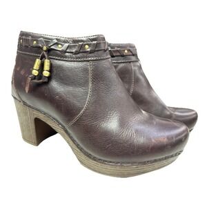Dansko Brown Leather Dabney Ankle Boots Sz 40‎ US 9 Heeled Tassel Side Zip 3g